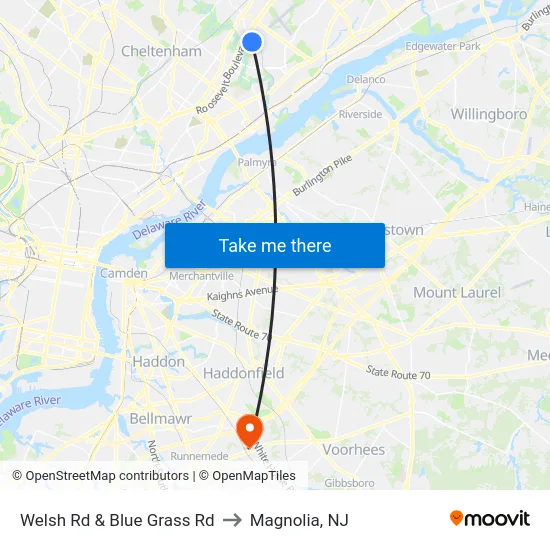 Welsh Rd & Blue Grass Rd to Magnolia, NJ map