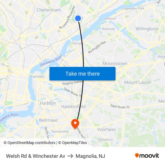 Welsh Rd & Winchester Av to Magnolia, NJ map