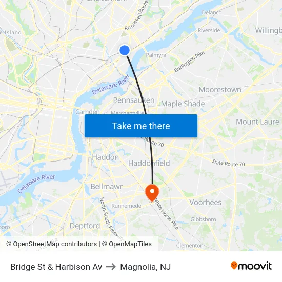 Bridge St & Harbison Av to Magnolia, NJ map