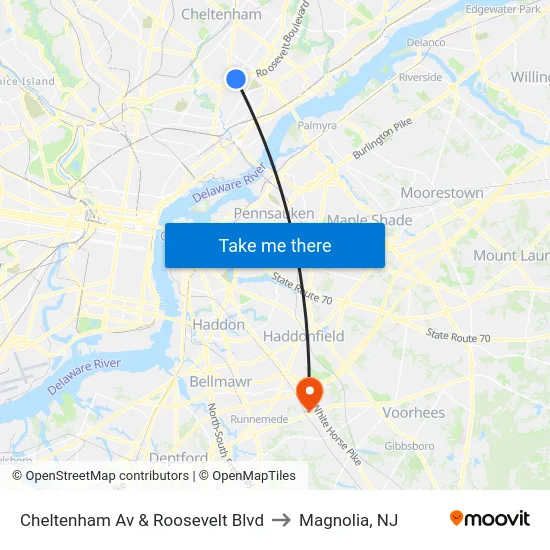 Cheltenham Av & Roosevelt Blvd to Magnolia, NJ map