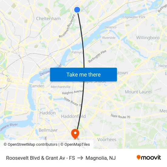 Roosevelt Blvd & Grant Av - FS to Magnolia, NJ map