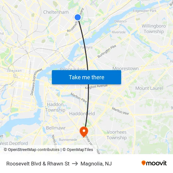 Roosevelt Blvd & Rhawn St to Magnolia, NJ map