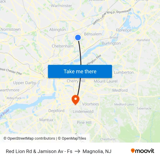 Red Lion Rd & Jamison Av - Fs to Magnolia, NJ map