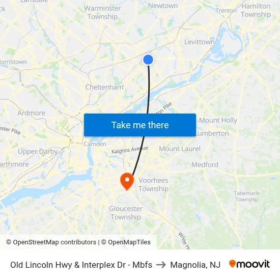 Old Lincoln Hwy & Interplex Dr - Mbfs to Magnolia, NJ map