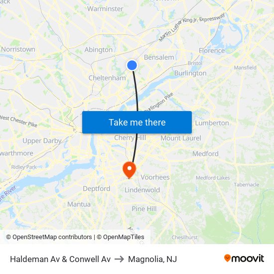 Haldeman Av & Conwell Av to Magnolia, NJ map