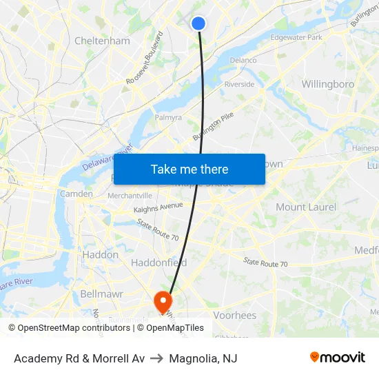 Academy Rd & Morrell Av to Magnolia, NJ map