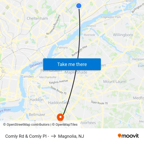 Comly Rd & Comly Pl - to Magnolia, NJ map
