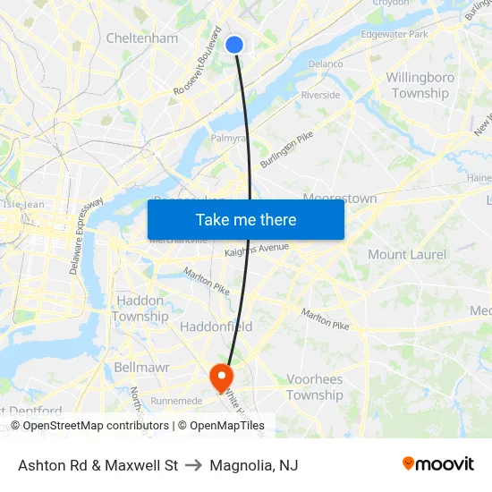 Ashton Rd & Maxwell St to Magnolia, NJ map