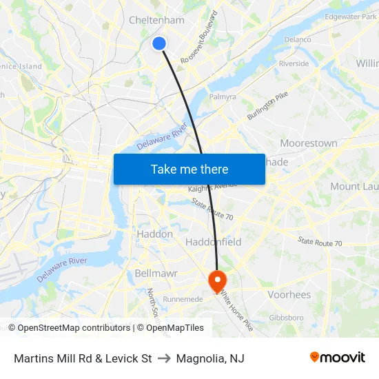 Martins Mill Rd & Levick St to Magnolia, NJ map