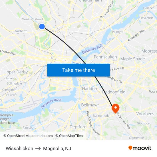 Wissahickon to Magnolia, NJ map