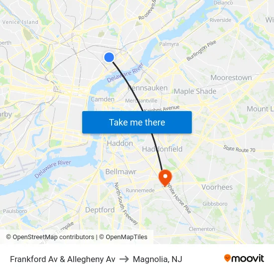 Frankford Av & Allegheny Av to Magnolia, NJ map