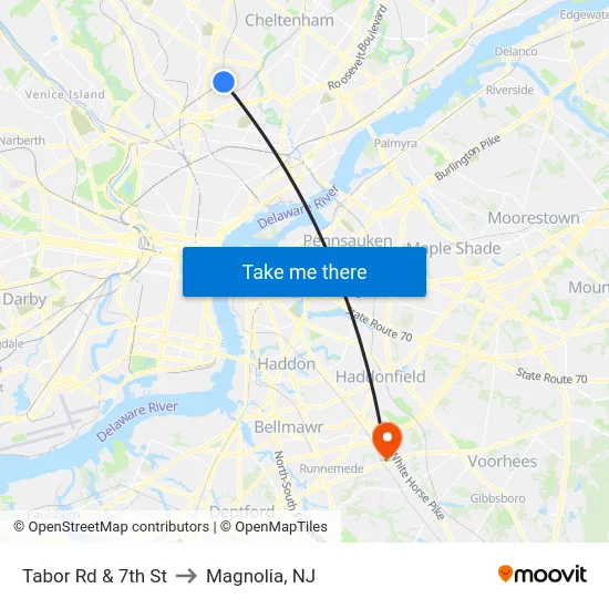 Tabor Rd & 7th St to Magnolia, NJ map
