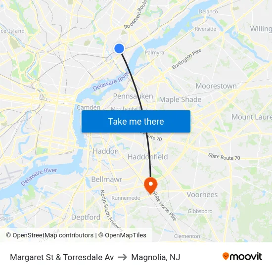 Margaret St & Torresdale Av to Magnolia, NJ map