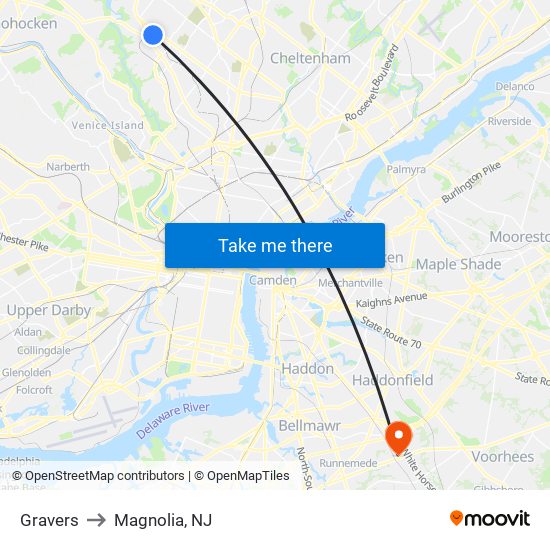 Gravers to Magnolia, NJ map
