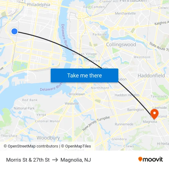 Morris St & 27th St to Magnolia, NJ map