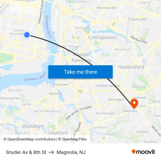 Snyder Av & 8th St to Magnolia, NJ map