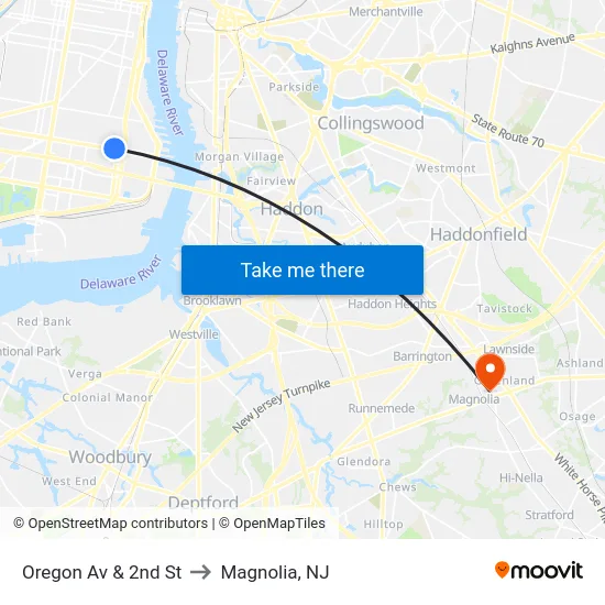 Oregon Av & 2nd St to Magnolia, NJ map
