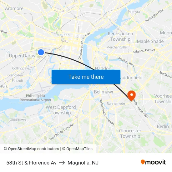 58th St & Florence Av to Magnolia, NJ map