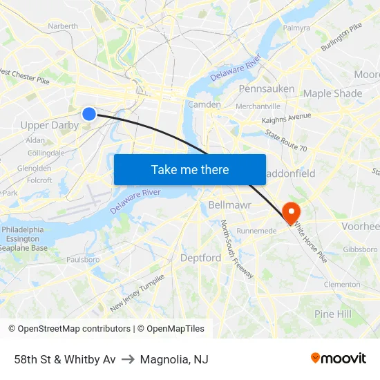 58th St & Whitby Av to Magnolia, NJ map