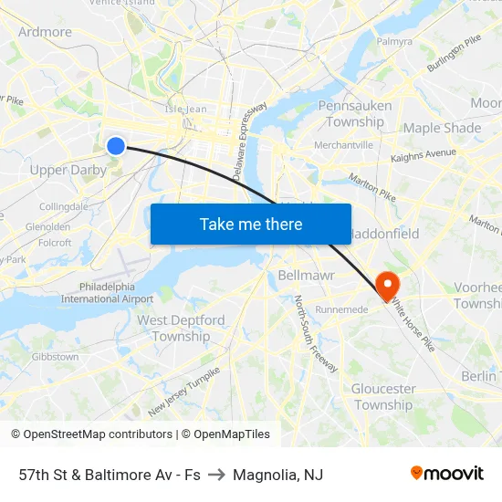 57th St & Baltimore Av - Fs to Magnolia, NJ map