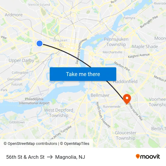 56th St & Arch St to Magnolia, NJ map