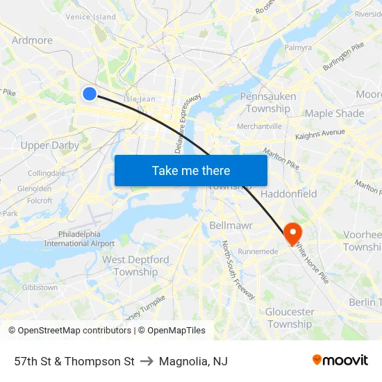 57th St & Thompson St to Magnolia, NJ map
