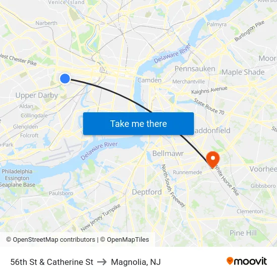 56th St & Catherine St to Magnolia, NJ map
