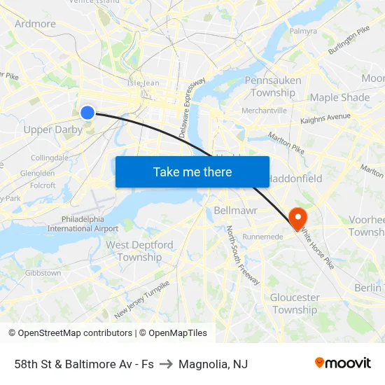 58th St & Baltimore Av - Fs to Magnolia, NJ map