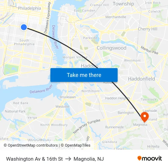Washington Av & 16th St to Magnolia, NJ map