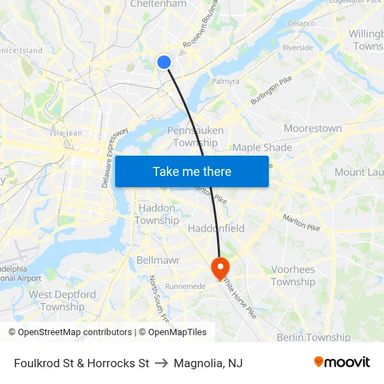 Foulkrod St & Horrocks St to Magnolia, NJ map