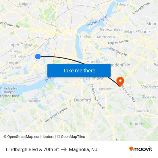 Lindbergh Blvd & 70th St to Magnolia, NJ map