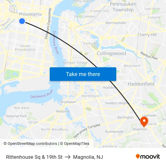 Rittenhouse Sq & 19th St to Magnolia, NJ map