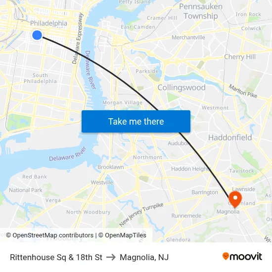Rittenhouse Sq & 18th St to Magnolia, NJ map