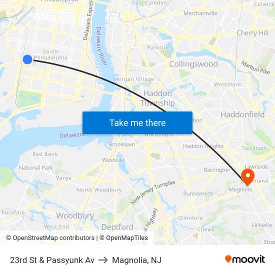 23rd St & Passyunk Av to Magnolia, NJ map