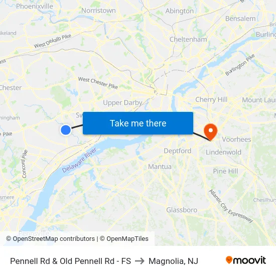 Pennell Rd & Old Pennell Rd - FS to Magnolia, NJ map