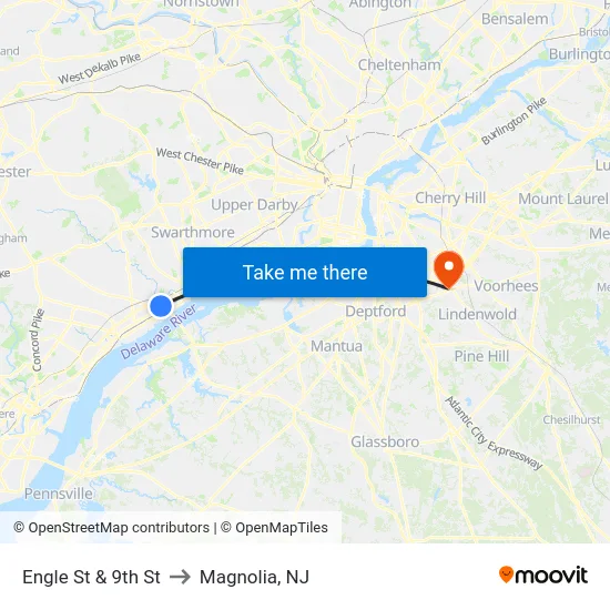 Engle St & 9th St to Magnolia, NJ map