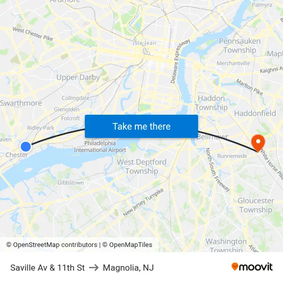 Saville Av & 11th St to Magnolia, NJ map