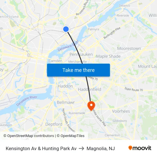Kensington Av & Hunting Park Av to Magnolia, NJ map