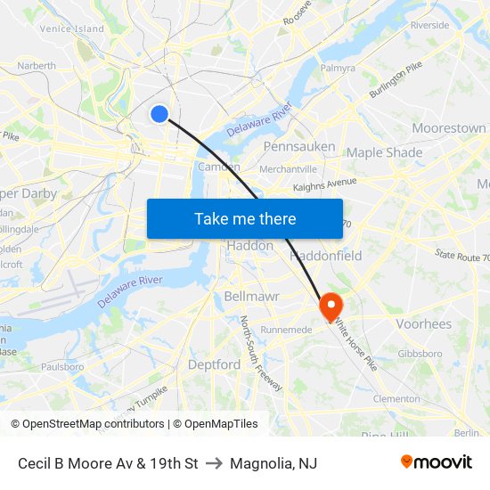 Cecil B Moore Av & 19th St to Magnolia, NJ map