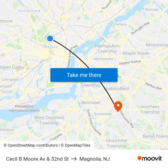 Cecil B Moore Av & 32nd St to Magnolia, NJ map