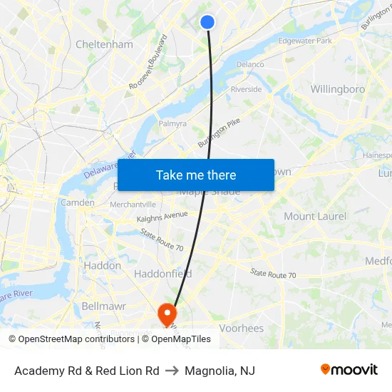 Academy Rd & Red Lion Rd to Magnolia, NJ map