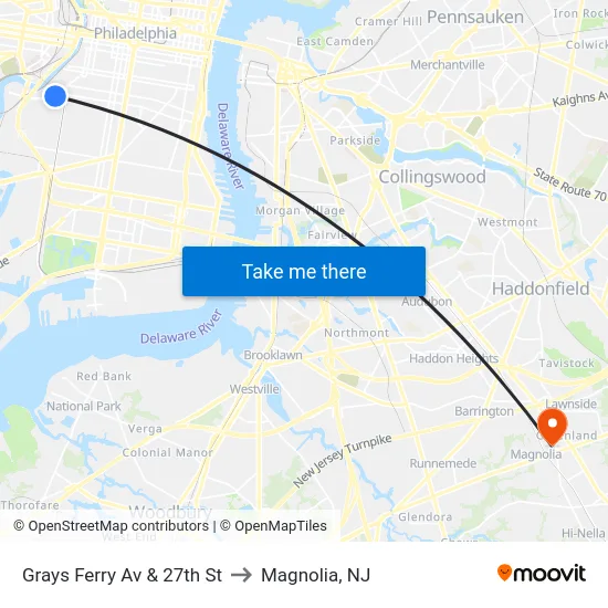 Grays Ferry Av & 27th St to Magnolia, NJ map