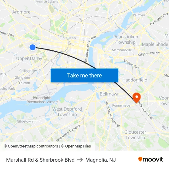 Marshall Rd & Sherbrook Blvd to Magnolia, NJ map