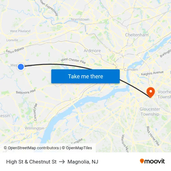 High St & Chestnut St to Magnolia, NJ map