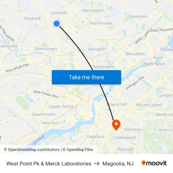 West Point Pk & Merck Laboratories to Magnolia, NJ map