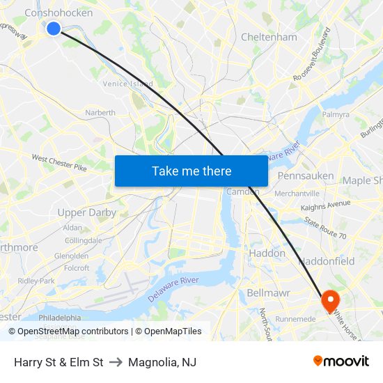 Harry St & Elm St to Magnolia, NJ map