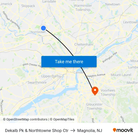 Dekalb Pk & Northtowne Shop Ctr to Magnolia, NJ map