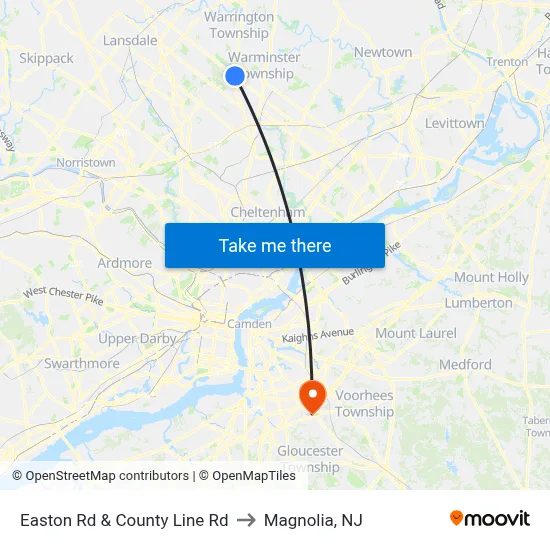Easton Rd & County Line Rd to Magnolia, NJ map