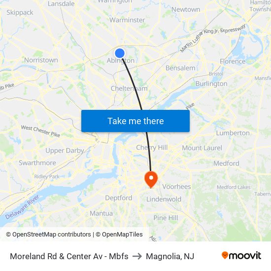 Moreland Rd & Center Av - Mbfs to Magnolia, NJ map