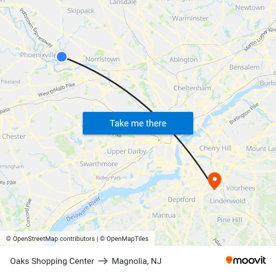 Oaks Shopping Center to Magnolia, NJ map